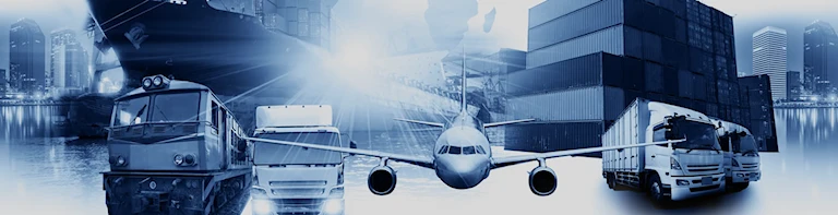 Transport montage of train, trucks, aircraft, ship and containers from the ITALSEMPIONE parent-company profile
